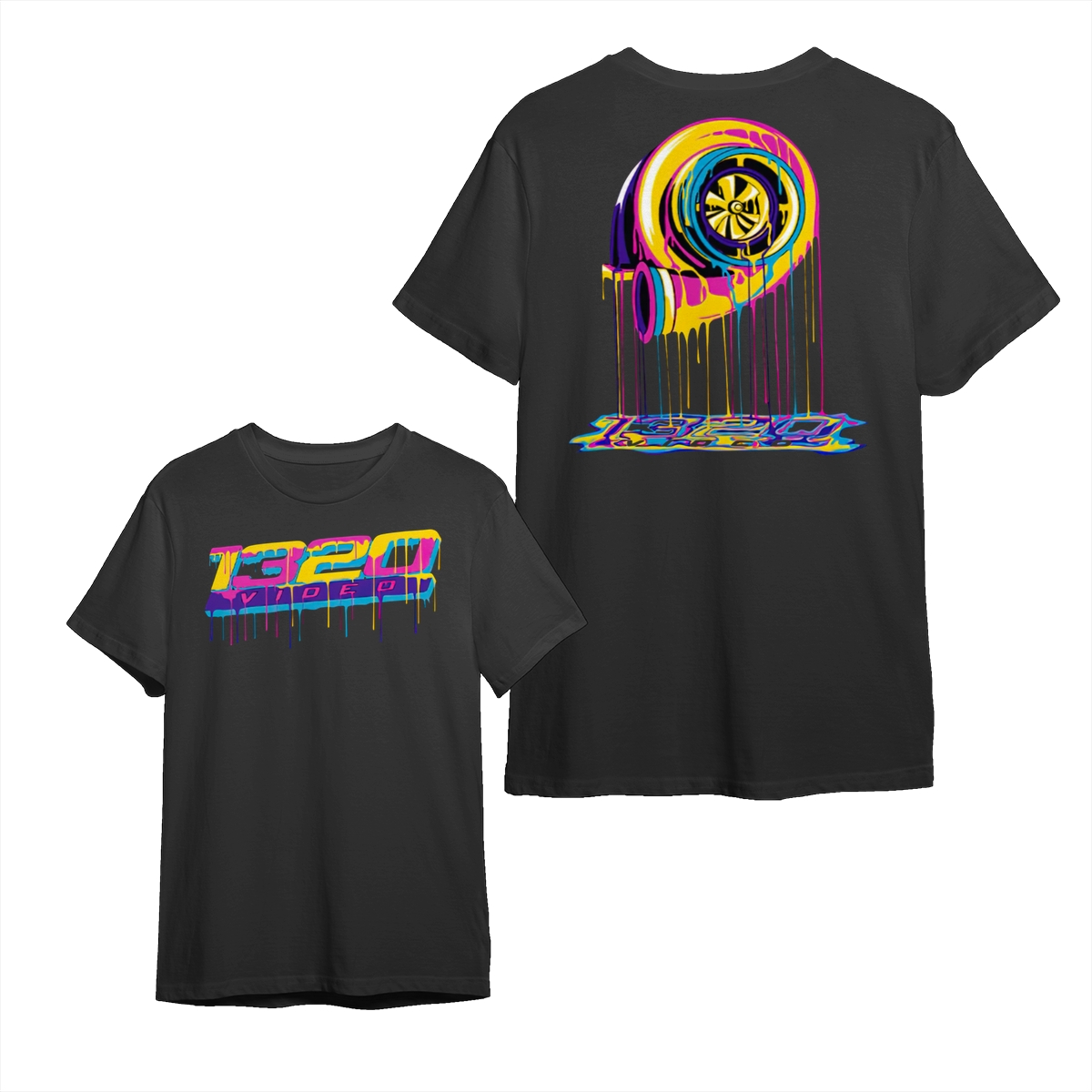 1320 Video Turbo T-Shirt, Neon Drip Boost Tee, Street Racing Car Graphic Shirt, Drag Race Gift for Gearheads – Tops, Menswear
