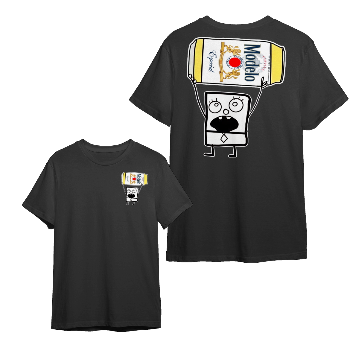 Doodlebob Drinks Modelo T-Shirt, Funny 2-Sided Summer Beer Tee, Unisex Essential for Beach Bums & Meme Lords